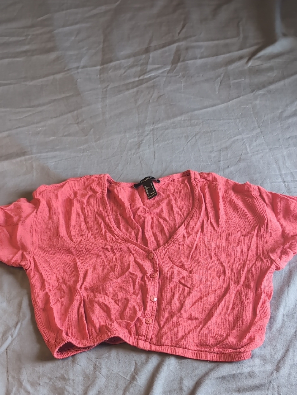 Casual Coral V-Neck Button Front Crop Top